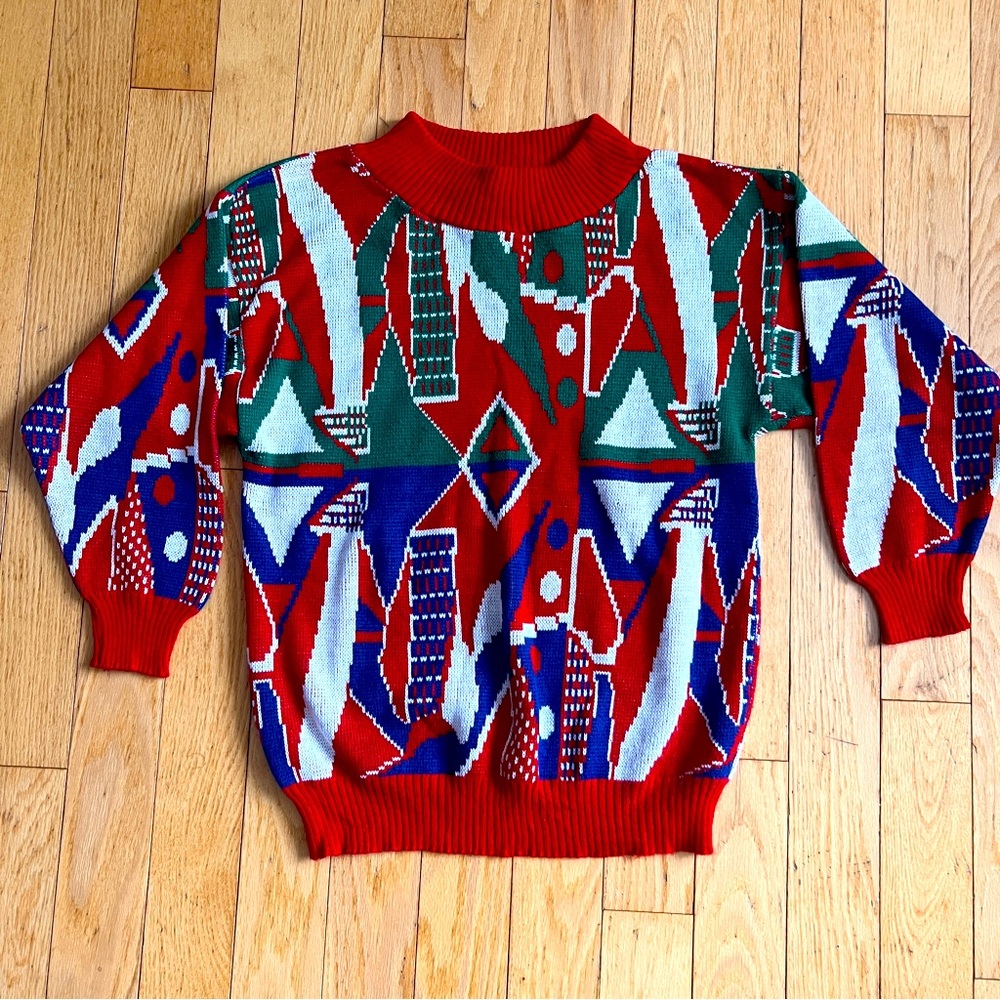 Beautiful‎ Vintage 80s Express geometric long knit sweater